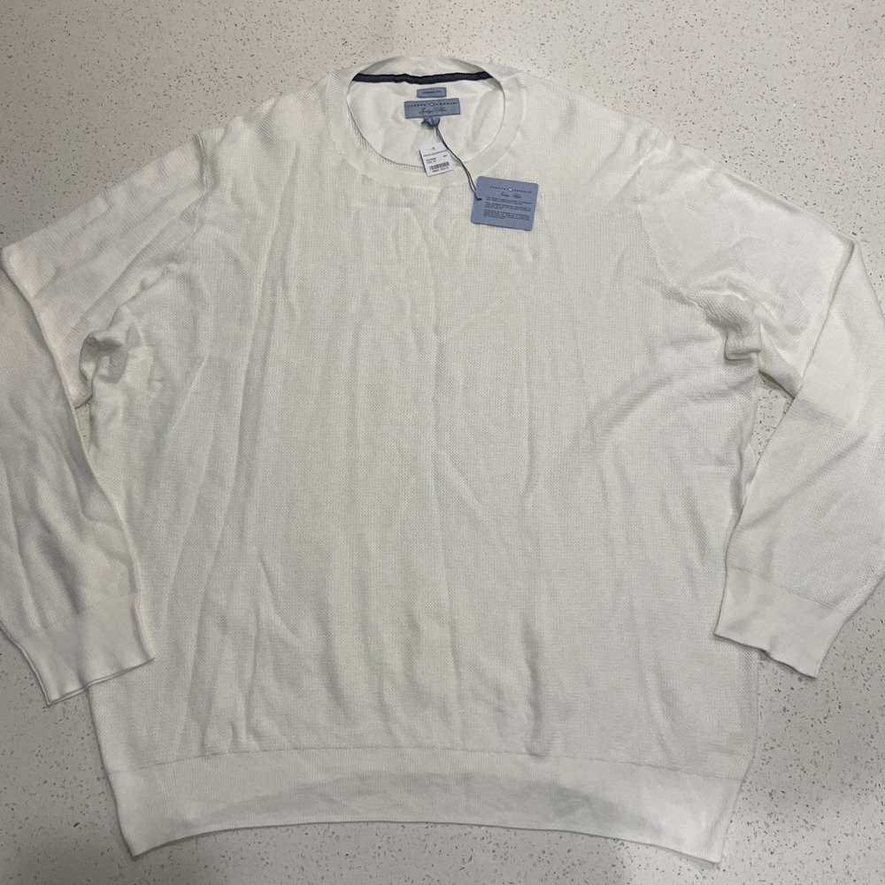 NWT Joseph Aboud Indigo Blue Crew Neck Linen Blend Sweater Men's 3XL White